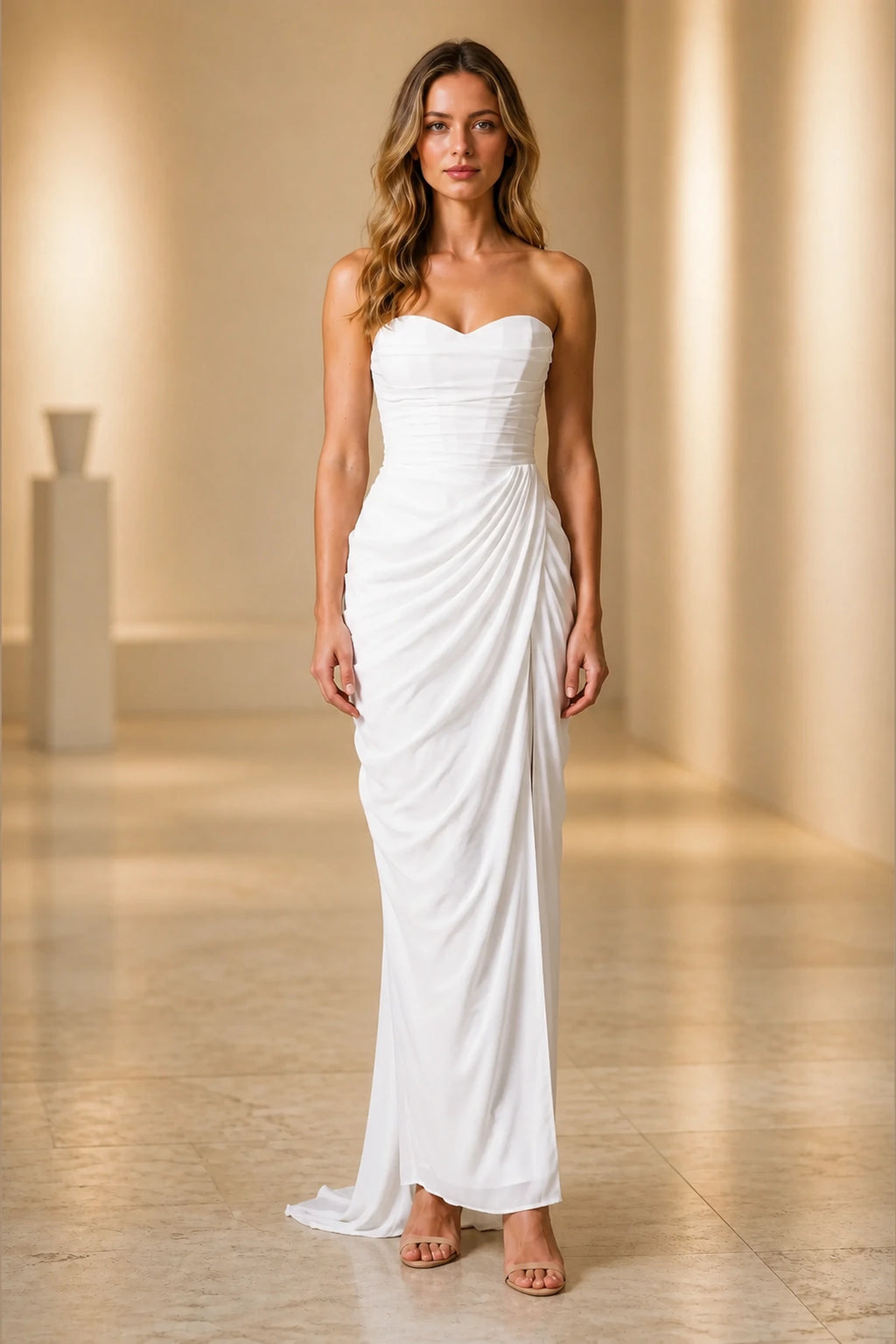 Sleek Sheath Straight Neck Strapless Lace-Up Back Floor-Length Bridesmaid Dress