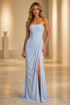 Sleek Sheath Straight Neck Strapless Lace-Up Back Floor-Length Bridesmaid Dress