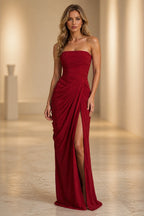 Sleek Sheath Straight Neck Strapless Lace-Up Back Floor-Length Bridesmaid Dress