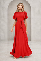 Graceful A Line Bateau Flutter Sleeve V Back Long Mother of Bride Dress