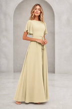 Graceful A Line Bateau Flutter Sleeve V Back Long Mother of Bride Dress