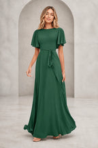 Graceful A Line Bateau Flutter Sleeve V Back Long Mother of Bride Dress
