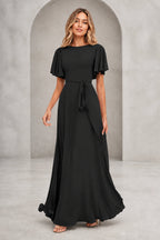 Graceful A Line Bateau Flutter Sleeve V Back Long Mother of Bride Dress