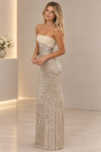 Elegant Column Strapless Sleeveless Beaded Back Floor Length Prom Dress