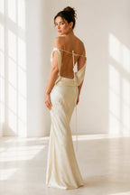 Graceful Sheath Cowl Neck Sleeveless Crisscross Back Long Bridesmaid Dress