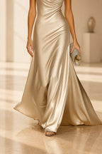 Luxe A-Line Cowl Halter Sleeveless Open-Back Floor-Length Wedding Guest Dress