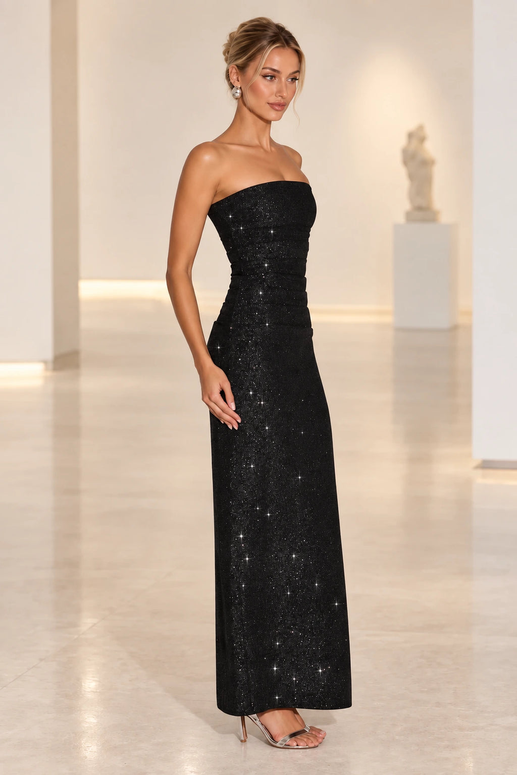 Glamorous Sheath Strapless Sleeveless Sparkle Back Zipper Floor Length Evening Dress