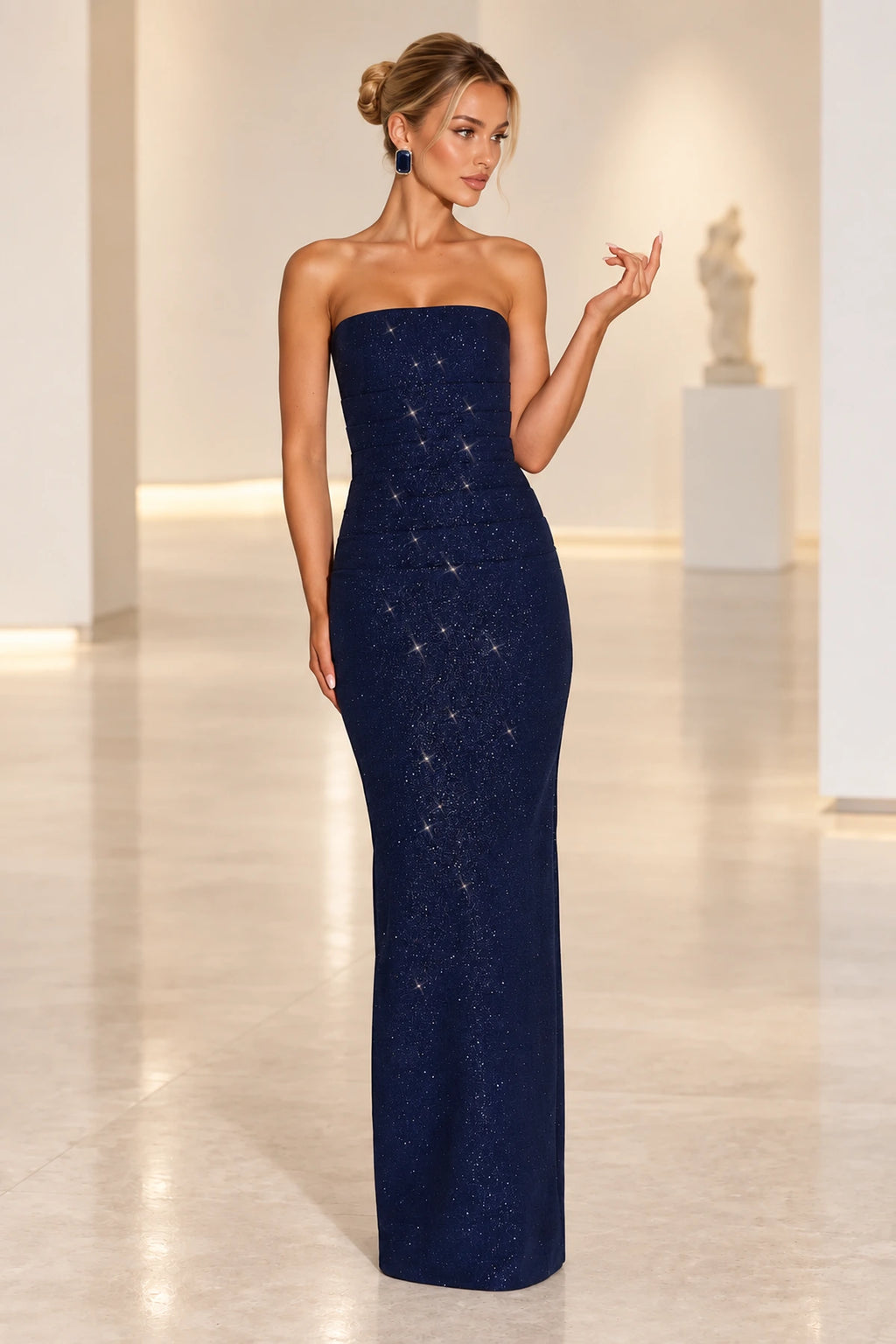 Glamorous Sheath Strapless Sleeveless Sparkle Back Zipper Floor Length Evening Dress