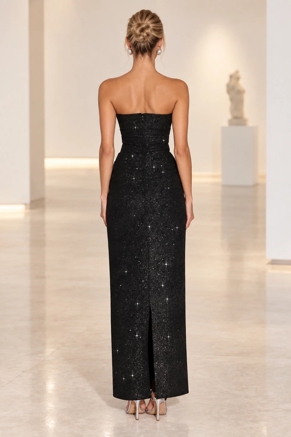Glamorous Sheath Strapless Sleeveless Sparkle Back Zipper Floor Length Evening Dress