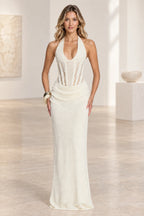Elegant Mermaid Halter Sleeveless Lace Up Back Evening Dress