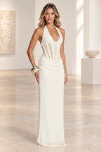 Elegant Mermaid Halter Sleeveless Lace Up Back Evening Dress