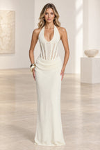 Elegant Mermaid Halter Sleeveless Lace Up Back Evening Dress
