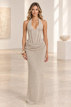 Elegant Mermaid Halter Sleeveless Lace Up Back Evening Dress