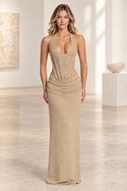 Elegant Mermaid Halter Sleeveless Lace Up Back Evening Dress