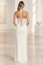 Elegant Mermaid Halter Sleeveless Lace Up Back Evening Dress