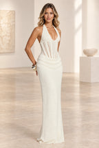 Elegant Mermaid Halter Sleeveless Lace Up Back Evening Dress