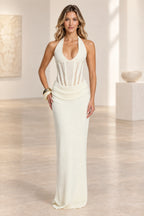 Elegant Mermaid Halter Sleeveless Lace Up Back Evening Dress