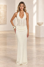 Elegant Mermaid Halter Sleeveless Lace Up Back Evening Dress