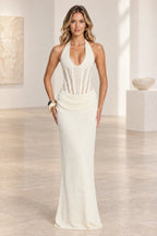 Elegant Mermaid Halter Sleeveless Lace Up Back Evening Dress