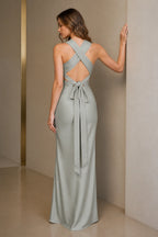 Romantic Sheath Off Shoulder Sleeveless Tie Back Long Bridesmaid Dress