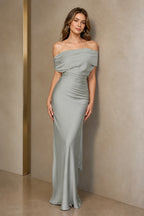 Romantic Sheath Off Shoulder Sleeveless Tie Back Long Bridesmaid Dress