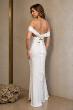 Romantic Sheath Off Shoulder Sleeveless Tie Back Long Bridesmaid Dress