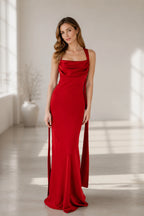 Refined Sheath Square Neck Sleeveless Crisscross Back Long Bridesmaid Dress