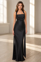 Refined Sheath Square Neck Sleeveless Crisscross Back Long Bridesmaid Dress