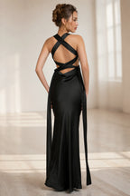 Refined Sheath Square Neck Sleeveless Crisscross Back Long Bridesmaid Dress