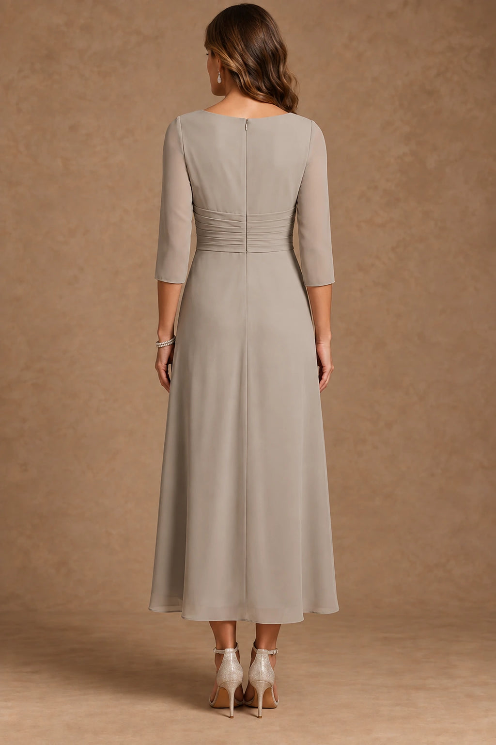 Champagne A line mother of the bride dress with elegant zipper back