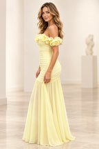 Romantic Chiffon Mermaid Off Shoulder 3D Floral Tie Back Floor Length Prom Dress