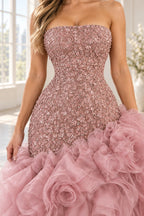 Luxurious Chiffon Sequin Mermaid Strapless Sleeveless Low Back Long Prom Dress