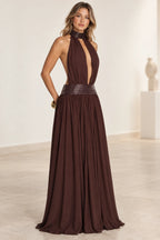 Sophisticated A Line Halter Neck Open Back Maxi Evening Dress