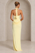 Elegant Halter Draped Column Wedding Guest Dress