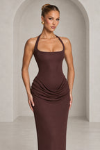 Elegant Halter Draped Column Wedding Guest Dress
