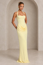 Elegant Halter Draped Column Wedding Guest Dress