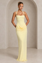 Elegant Halter Draped Column Wedding Guest Dress