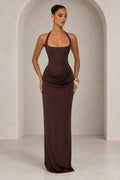 Elegant Halter Draped Column Wedding Guest Dress