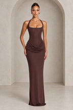 Elegant Halter Draped Column Wedding Guest Dress