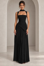 Elegant Chocolate A-Line Square Neck Sleeveless Lace-Up Back Floor-Length Bridesmaid Dress