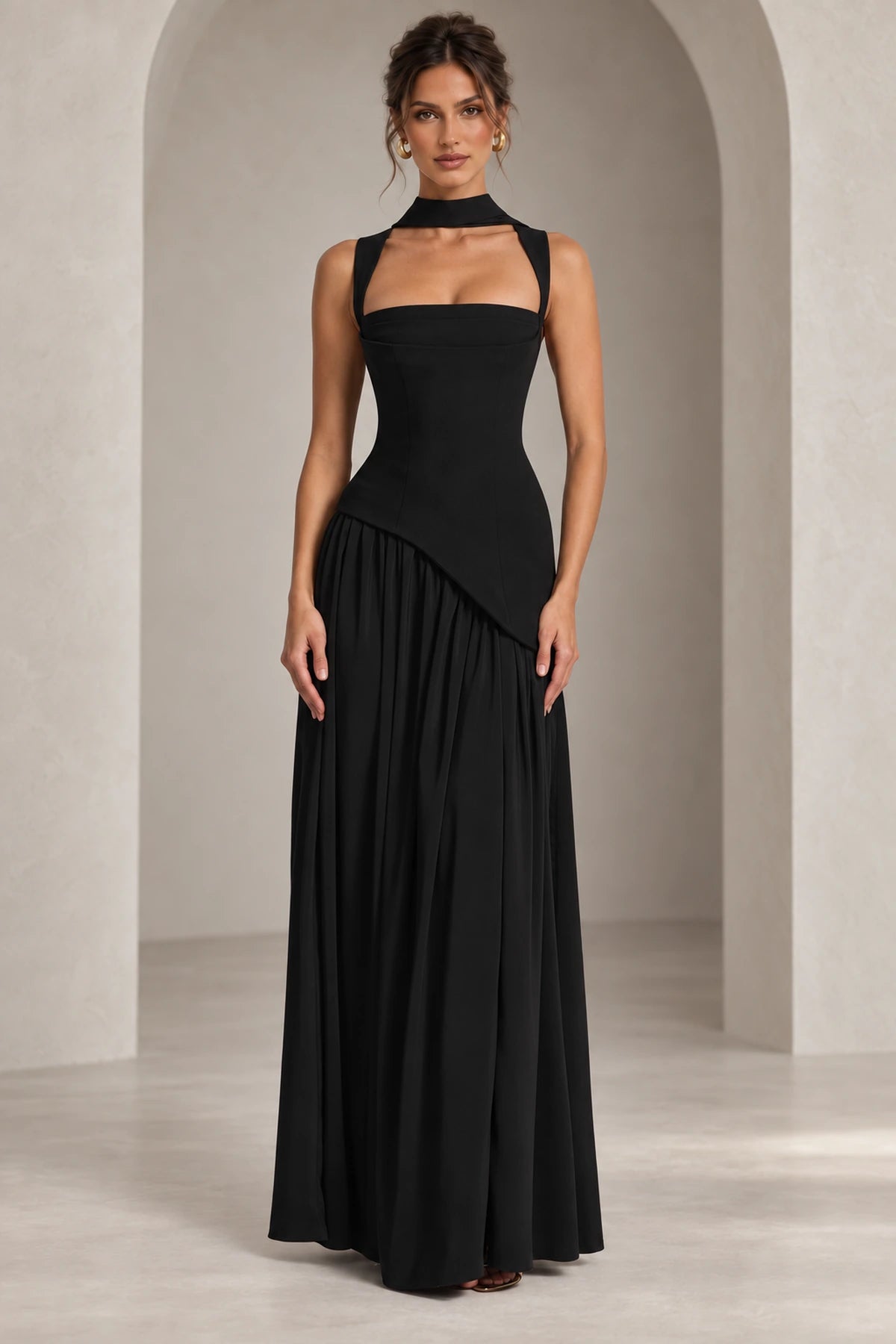 Elegant Chocolate A-Line Square Neck Sleeveless Lace-Up Back Floor-Length Bridesmaid Dress