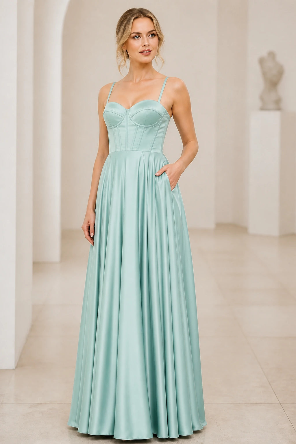 Vintage A Line Sweetheart Spaghetti Straps Lace Up Long Prom Dress