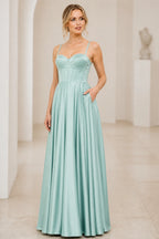 Vintage A Line Sweetheart Spaghetti Straps Lace Up Long Prom Dress