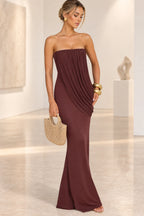 Elegant Mermaid Strapless Ruched Draped Maxi Wedding Guest Dress