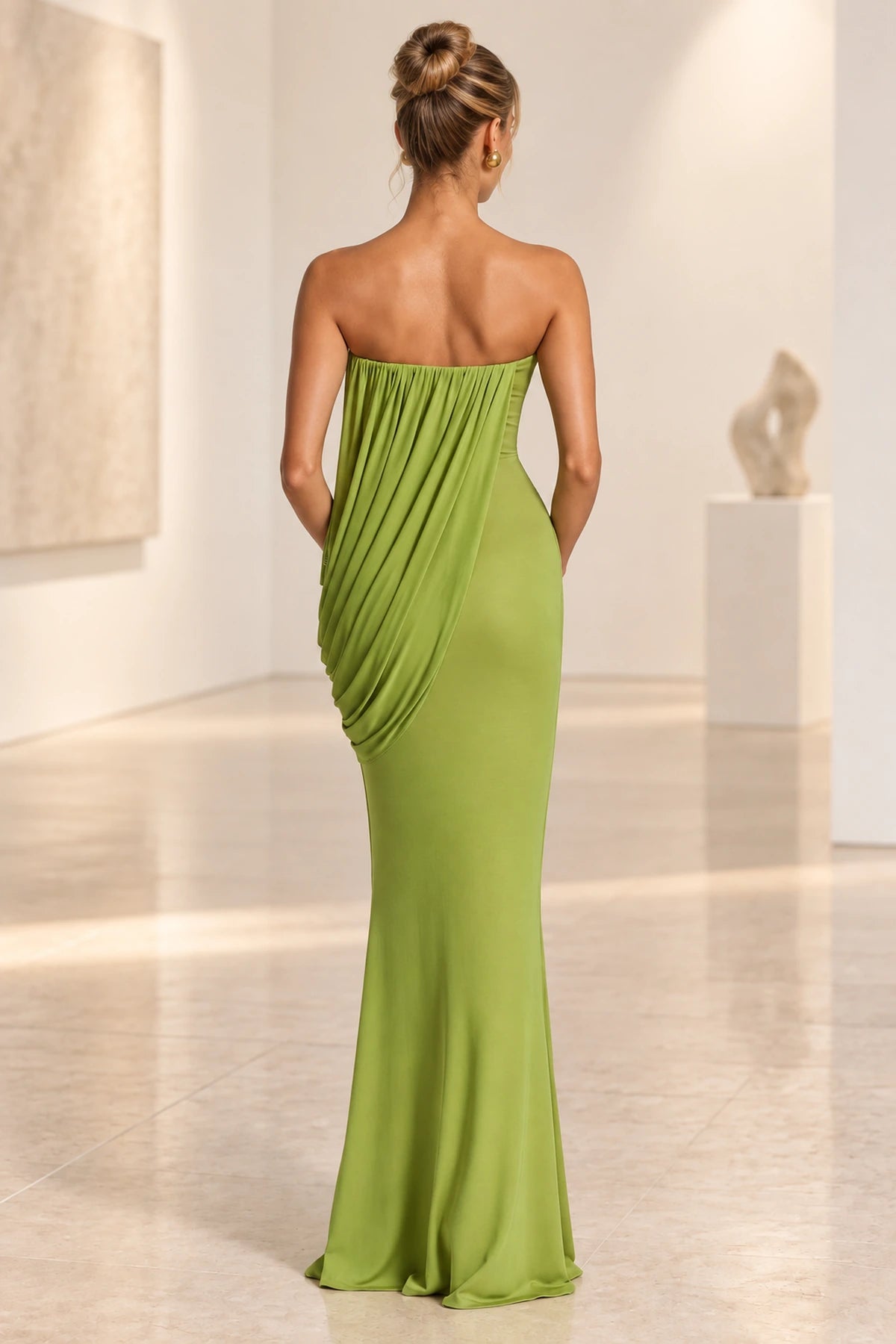Elegant Mermaid Strapless Ruched Draped Maxi Wedding Guest Dress