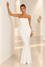 Elegant Mermaid Strapless Ruched Draped Maxi Wedding Guest Dress