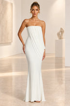 Elegant Mermaid Strapless Ruched Draped Maxi Wedding Guest Dress
