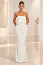 Elegant Mermaid Strapless Ruched Draped Maxi Wedding Guest Dress