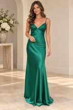 Elegant A Line V Neck Sleeveless Open Back Floor Length Prom Dress