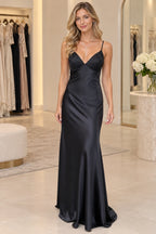 Elegant A Line V Neck Sleeveless Open Back Floor Length Prom Dress